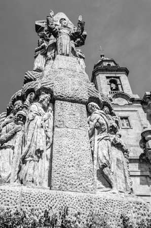 Church in Santiago de Compostela, Galicia, northern Spain, black and white imageの写真素材