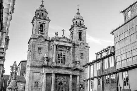 Church in Santiago de Compostela, Galicia, northern Spain, black and white imageの写真素材