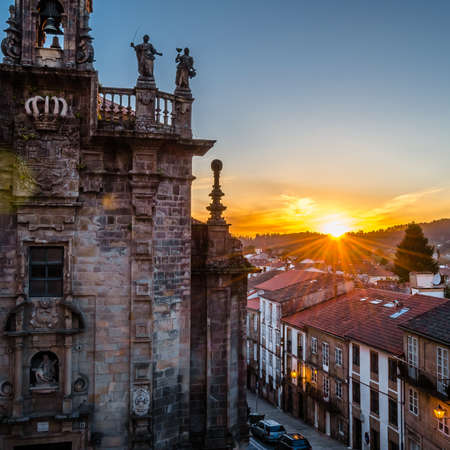 Urban landscape, view of Santiago de Compostela at sunset, Galicia, northern Spainの写真素材