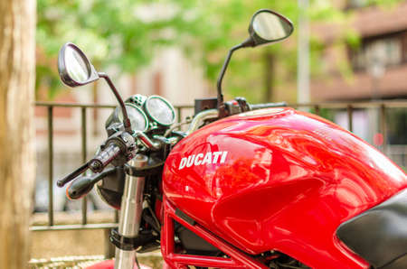 MADRID, SPAIN â MAY 12, 2021: Detail of a red Ducati motorcycleのeditorial素材