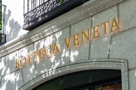 MADRID, SPAIN â MAY 12, 2021: Facade of Bottega Veneta store in Madrid, Spain. Bottega Veneta is an Italian luxury fashion house founded in 1966.のeditorial素材
