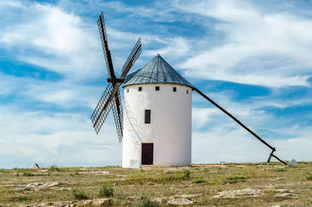 Traditional Spanish windmills in the village of Campo de Criptana, Castilla La Mancha, Spainの写真素材