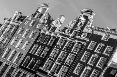 Typical Dutch architecture in Amsterdam, the Netherlands. Black and white image