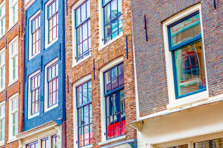 Typical Dutch architecture in Amsterdam, the Netherlands. Colorful illustrationの写真素材