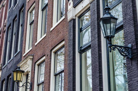 Architectural detail, typical streetlight in Amsterdam, the Netherlandsの写真素材