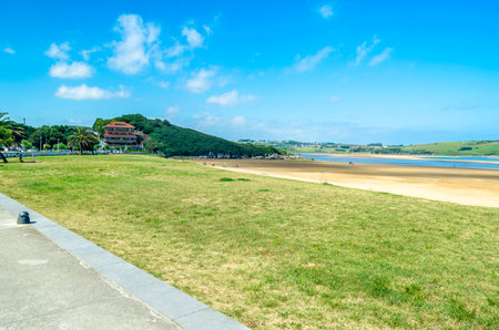 MOGRO, SPAIN - JULY 5, 2021:  View of Usil beach in the village of Mogro, Cantabria, northern Spainのeditorial素材