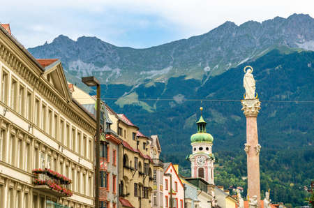 Typical Tyrolean architecture in Innsbruck, Austriaの写真素材