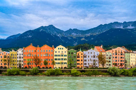 Typical Tyrolean architecture in Innsbruck, Austriaの写真素材
