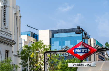 MADRID, SPAIN â€“ JULY 23, 2021: Madrid Metro sign at Velazquez subway station