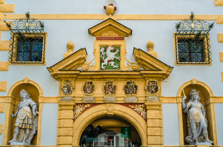 GRAZ, AUSTRIA - AUGUST 31, 2013: Architectural detail in Graz, Austria, facade of the tourist...