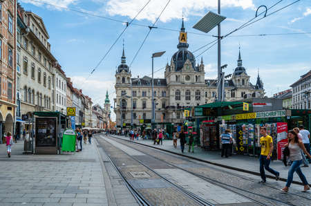 GRAZ, AUSTRIA - AUGUST 31, 2013: Urban scene, view of streets and typical architecture in Graz,...