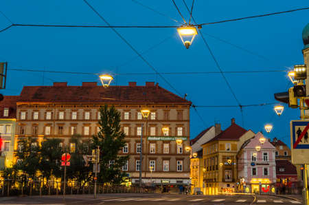 GRAZ, AUSTRIA - AUGUST 31, 2013: Night urban landscape in Graz, Austriaのeditorial素材