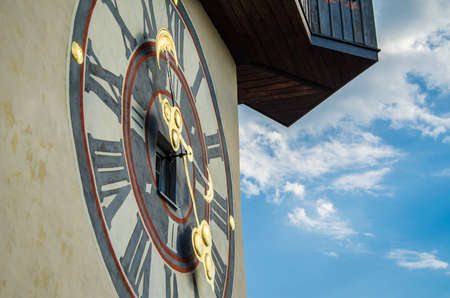 View of the clock tower (Uhrturm) in Graz, Austria; it stands on the Schlossbergの写真素材