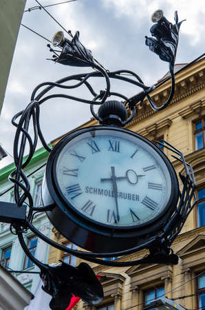 VIENNA, AUSTRIA - SEPTEMBER 1, 2013: Architectural detail, street clock in Vienna, Austriaのeditorial素材