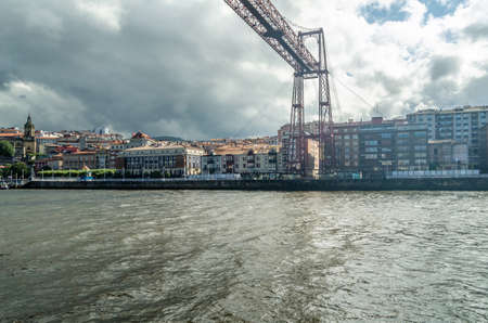 View from Getxo, Spain: the famous Vizcaya Bridge built in 1893, declared a   Siteの写真素材