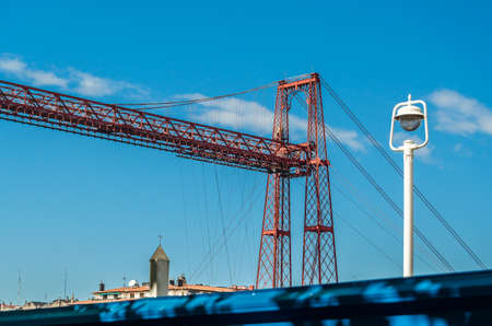 View from Portugalete, Spain: the famous Vizcaya Bridge built in 1893, declared a   Siteの写真素材