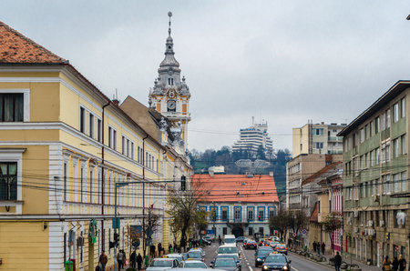 CLUJ-NAPOCA, ROMANIA - NOVEMBER 14, 2013: Urban landscape, architecture in the city of Cluj-Napoca, Transylvania, Romaniaのeditorial素材