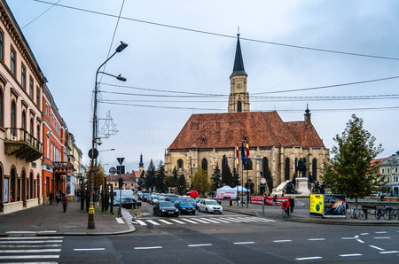 CLUJ-NAPOCA, ROMANIA - NOVEMBER 14, 2013: Urban landscape, architecture in the city of Cluj-Napoca, Transylvania, Romaniaのeditorial素材