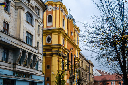 CLUJ-NAPOCA, ROMANIA - NOVEMBER 14, 2013: Urban landscape, architecture in the city of Cluj-Napoca, Transylvania, Romaniaのeditorial素材