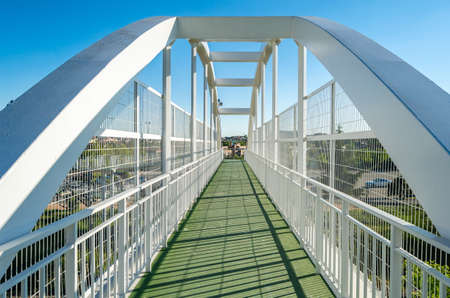 Footbridge over the railway in Madrid, Spainの写真素材