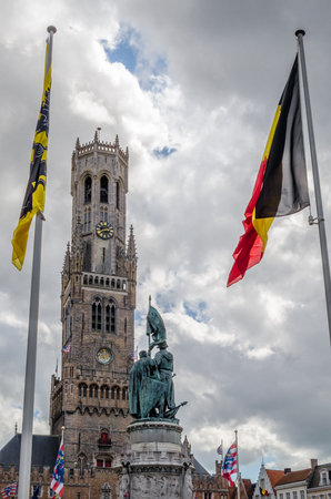 Urban landscape, medieval architecture in Bruges, Flanders, Belgiumの写真素材