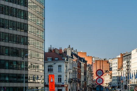 BRUSSELS, BELGIUM - AUGUST 21, 2013: Modern architecture, buildings in European Quarter of Brussels, Belgiumのeditorial素材