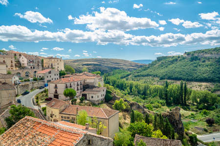 View of the medieval town of Sepulveda, one of the most beautiful villages in Spain, located in the...