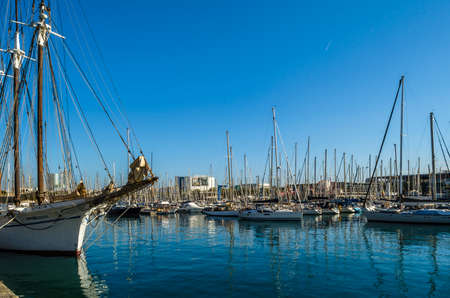 BARCELONA, SPAIN - DECEMBER 8, 2013: View of boats in the port of Barcelona, Catalonia, Spain