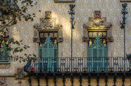 BARCELONA, SPAIN - DECEMBER 6, 2013: Detail of Casa Amatller, a modernist building in Barcelona, designed by the architect Josep Puig i Cadafalch between 1898 and 1900. The style is a mix between Catalan Gothic and Flemishのeditorial素材
