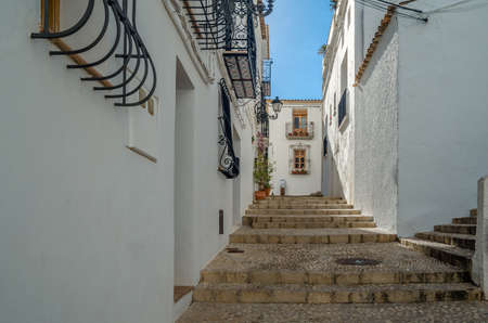 Architecture in the Mediterranean white village of Altea, Alicante province, Spainの写真素材
