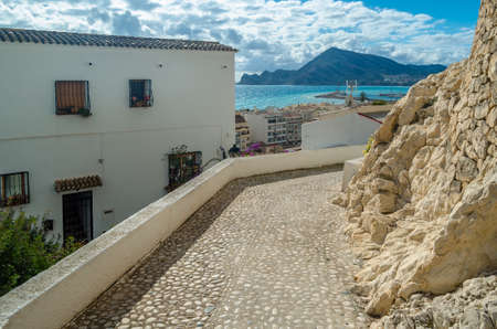 Architecture in the Mediterranean white village of Altea, Alicante province, Spainの写真素材