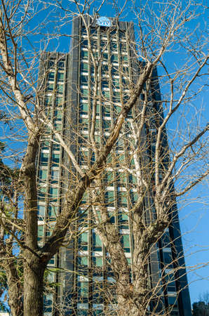 MADRID, SPAIN - JANUARY 12, 2022: Mutua MadrileÃ±a office building on Paseo de la Castellana in Madrid Spain. Mutua MadrileÃ±a is a group of Spanish companies that operate in various fields of activity: insurance, asset management and real estate, foundedのeditorial素材