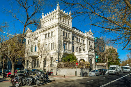 MADRID, SPAIN - JANUARY 12, 2022: Urban scene, view of Paseo de la Castellana, a major street in...