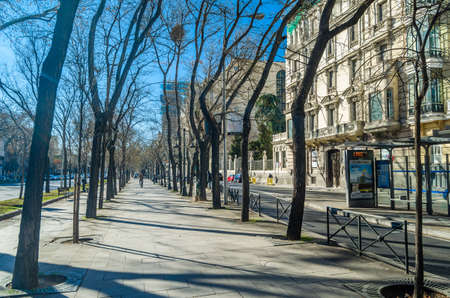 MADRID, SPAIN - JANUARY 12, 2022: Urban scene, view of Paseo de la Castellana, a major street in Madrid, Spain, cutting across the city from south to northのeditorial素材