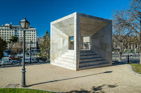 MADRID, SPAIN - JANUARY 12, 2022: "Monument to the Constitution of 1978",  a sculptural work in Madrid, located in front of the Museum of Natural Sciences. It was inaugurated on December 27, 1982; its author is the architect Miguel Angel Ruiz-Larreaのeditorial素材