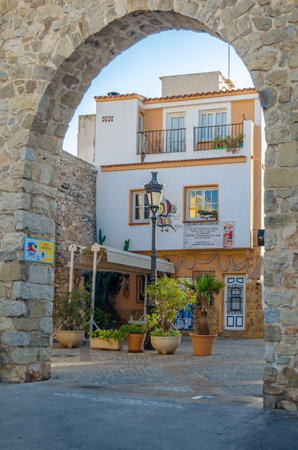 CALPE, SPAIN - JANUARY 26, 2022: View of colorful buildings and narrow streets, architecture in the historic center of the Mediterranean town of Calpe, Alicante province, Valencian Community, Spainのeditorial素材