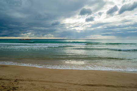 View of the beach of Calpe at sunrise, Alicante province, Spain