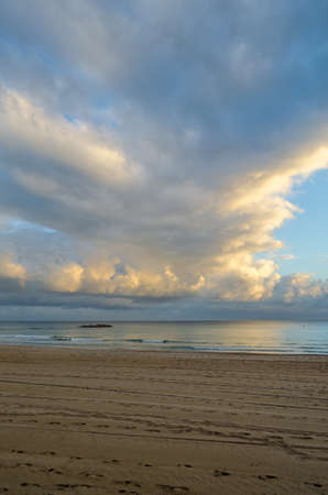 View of the beach of Calpe at sunrise, Alicante province, Spainの写真素材