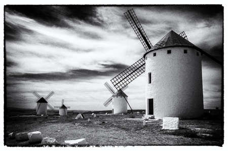 Windmills in Campo de Criptana, Spain, on Don Quixote Route, based on a literary character, it...