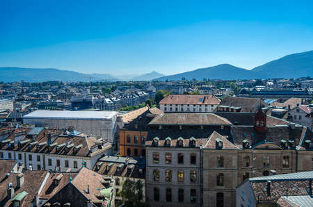 Aerial view of the old town of Geneva, Switzerlandの写真素材