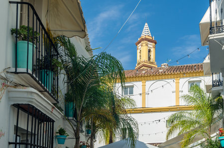 Church in the old town of Estepona, Malaga province, southern Spainの写真素材