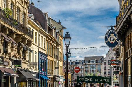 LILLE, FRANCE - AUGUST 17, 2013: Urban landscape, streets in the historic center of Lille, northern Franceのeditorial素材