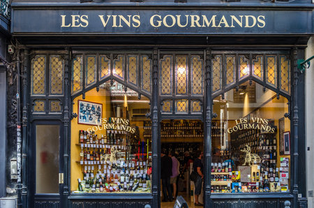 LILLE, FRANCE - AUGUST 17, 2013: Showcase of a wine store in the historic center of Lille, northern Franceのeditorial素材