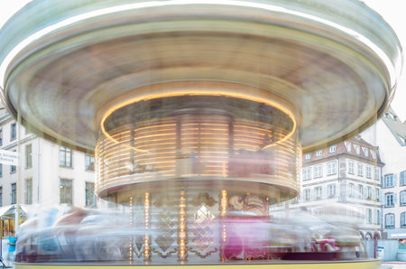 STRASBOURG, FRANCE - AUGUST 29, 2013: Carousel in the historic center of Strasbourg, Alsace, eastern Franceのeditorial素材