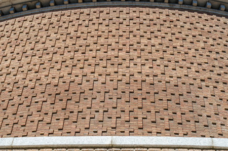 MADRID, SPAIN â OCTOBER 5, 2021: Facade detail of the Municipal Board of the Moncloa-Aravaca District building in Madrid, Spain, designed in 1949 by the architect Manuel Herrero de Palaciosのeditorial素材