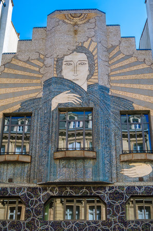 TOULOUSE, FRANCE - SEPTEMBER 5, 2013: Former headquarters of "La Depeche du Midi" a French regional newspaper, in Toulouse, France. Building built in 1932 by Leon Jaussely, art-deco facade is entirely decorated with mosaics signed Gentil and Bourdetのeditorial素材
