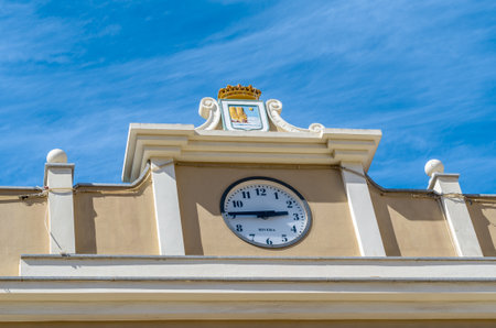 FUENGIROLA, SPAIN - OCTOBER 10, 2021: Facade of the Hotel Casa Consistorial in Fuengirola, Andalusia, southern Spain; It is a Mediterranean-style hotel, located in the old town hall built in 1868のeditorial素材