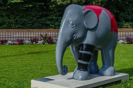 LUXEMBOURG CITY, LUXEMBOURG - AUGUST 27, 2013: Colorful elephant statue in Luxembourg, part of "Elephant parade", an open-air art exhibition. The funds raised during the parade goes to the "Asian Elephant Foundation", which is dedicated to the protection のeditorial素材