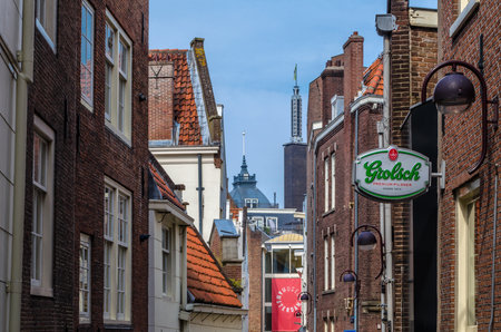 AMSTERDAM, THE NETHERLANDS - AUGUST 24, 2013: Urban landscape, view of streets and typical Dutch architecture in the historical center of Amsterdam, the Netherlandsのeditorial素材