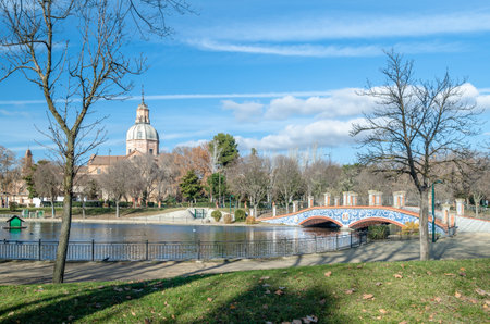 Nuestra Senora del Prado basilica seen from a park in the town of Talavera de la Reina, Toledo province, Castilla La Mancha, central Spainの写真素材